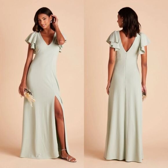 Birdy Grey Hannah Flutter Sleeve Sage Bridesmaid Maxi Dress NWT - Picture 1 of 3